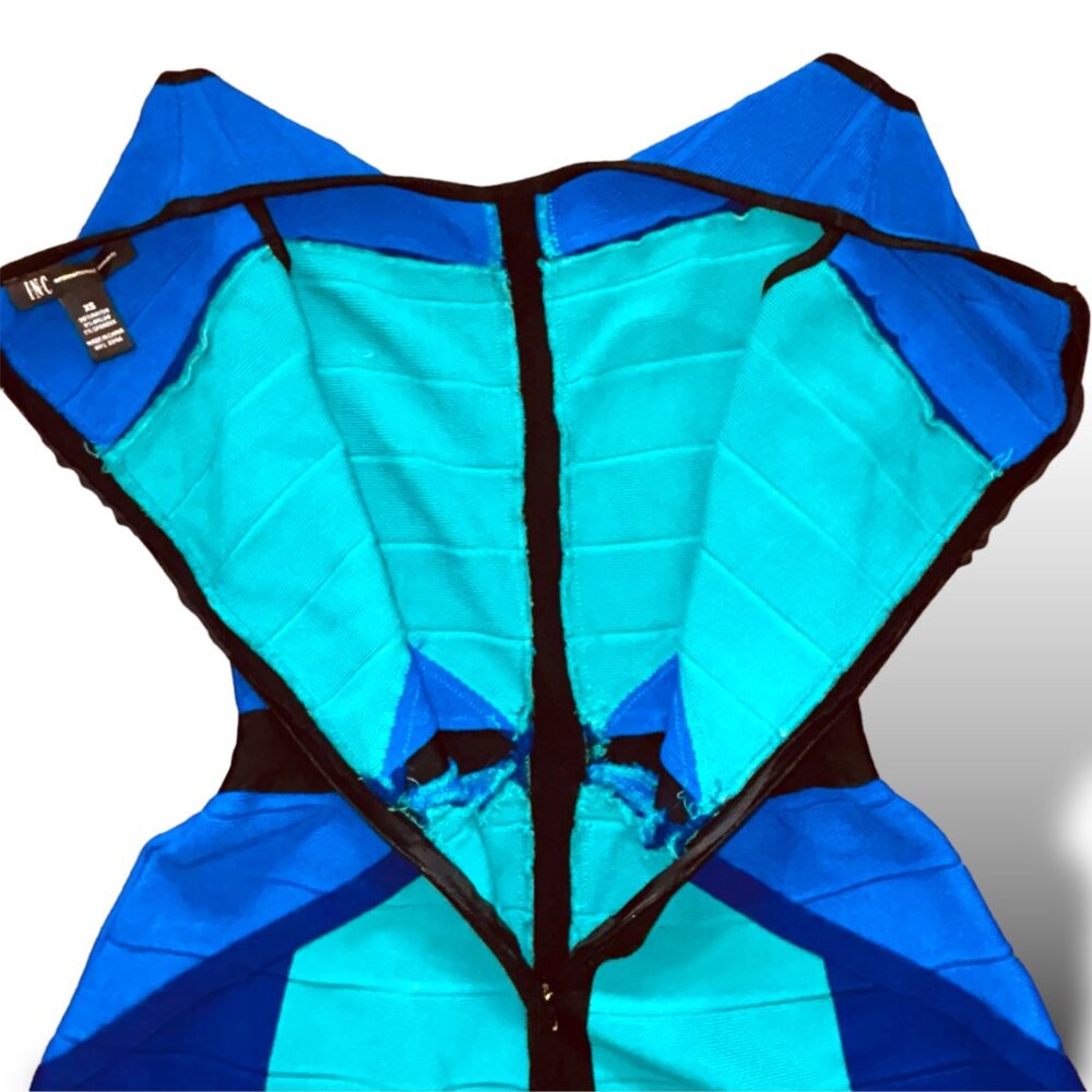 INC Striped Bandage Dress - Turquoise/Blue, Size XS - Picture 3 of 10